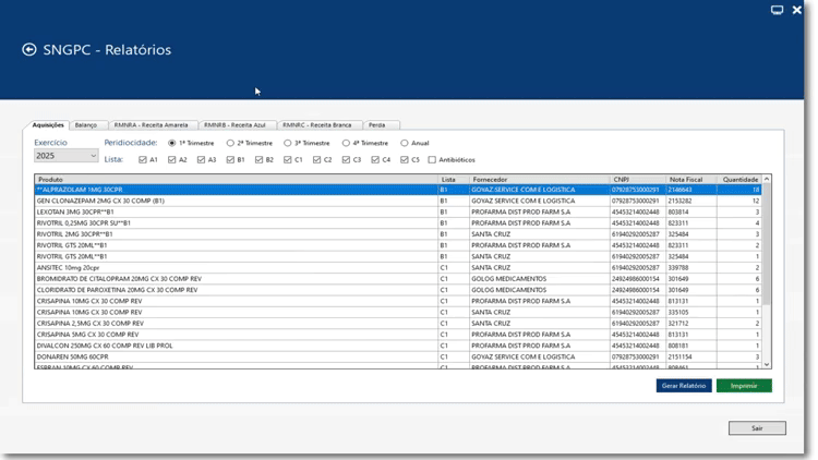 Sistema para Farmácias - Relatórios para ANVISA
